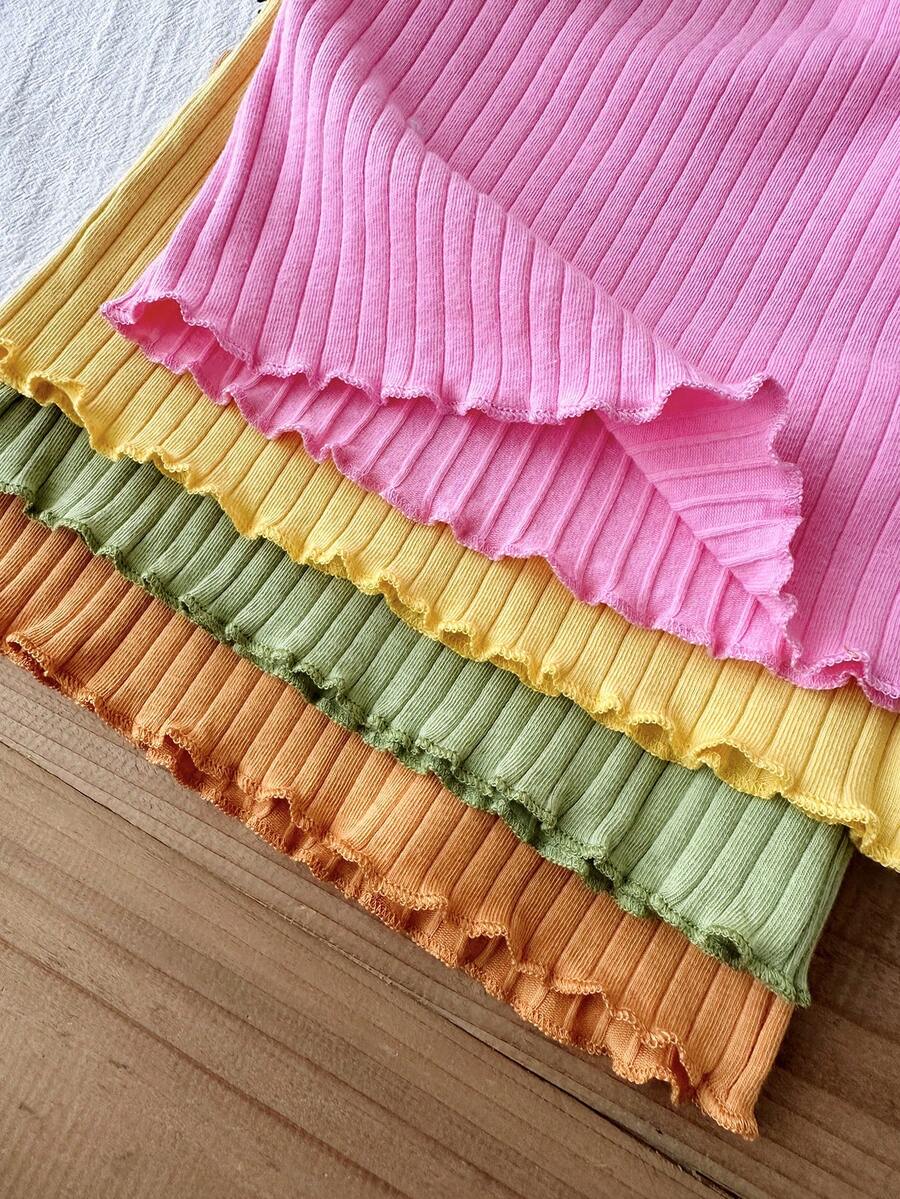 8-Piece Multi-Color Ribbed Short Sleeve Top and Shorts Set for Baby Girls