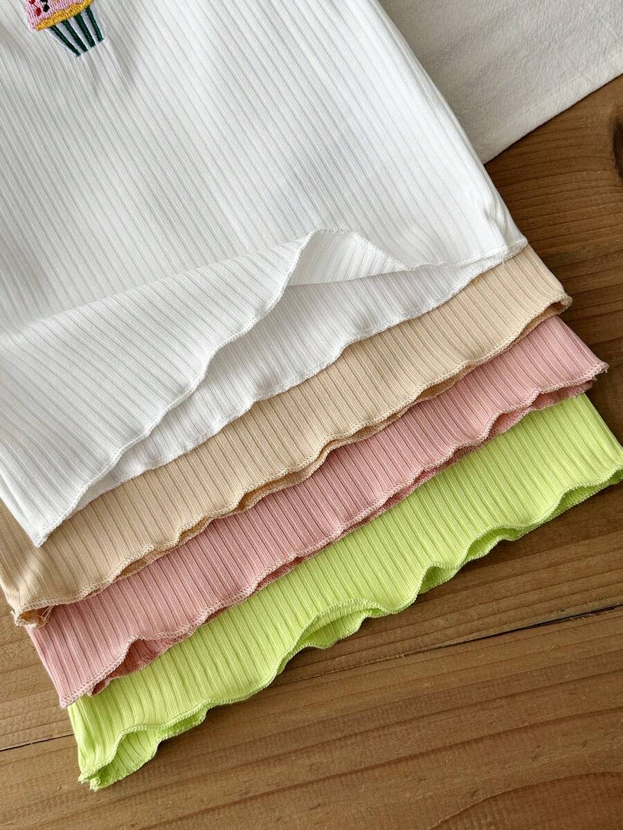 8-Piece Multi-Color Ribbed Short Sleeve Top and Shorts Set for Baby Girls