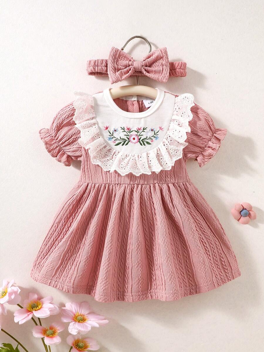 Baby Embroidered Puff Sleeve Dress for Cute Summer Outings and Photoshoots