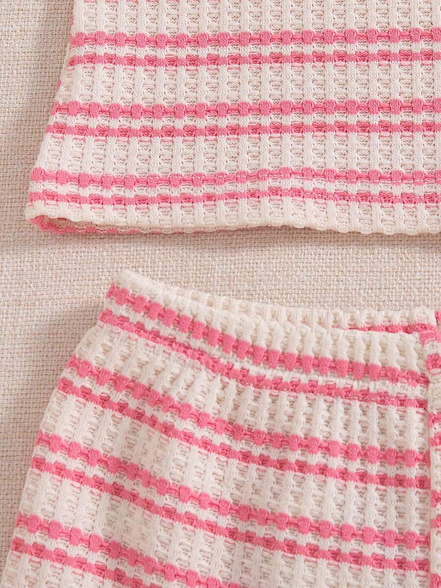 Striped Knit Camisole And Shorts Set For Baby Girls Summer Vacation Wear