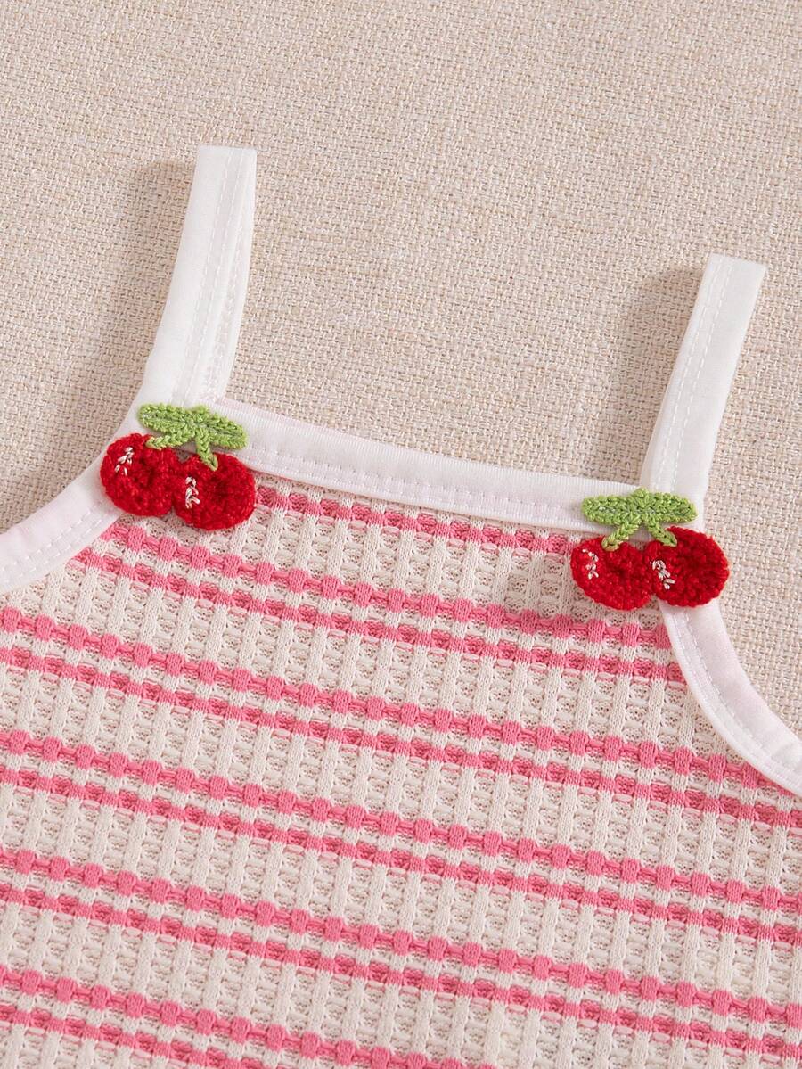 Striped Knit Camisole And Shorts Set For Baby Girls Summer Vacation Wear