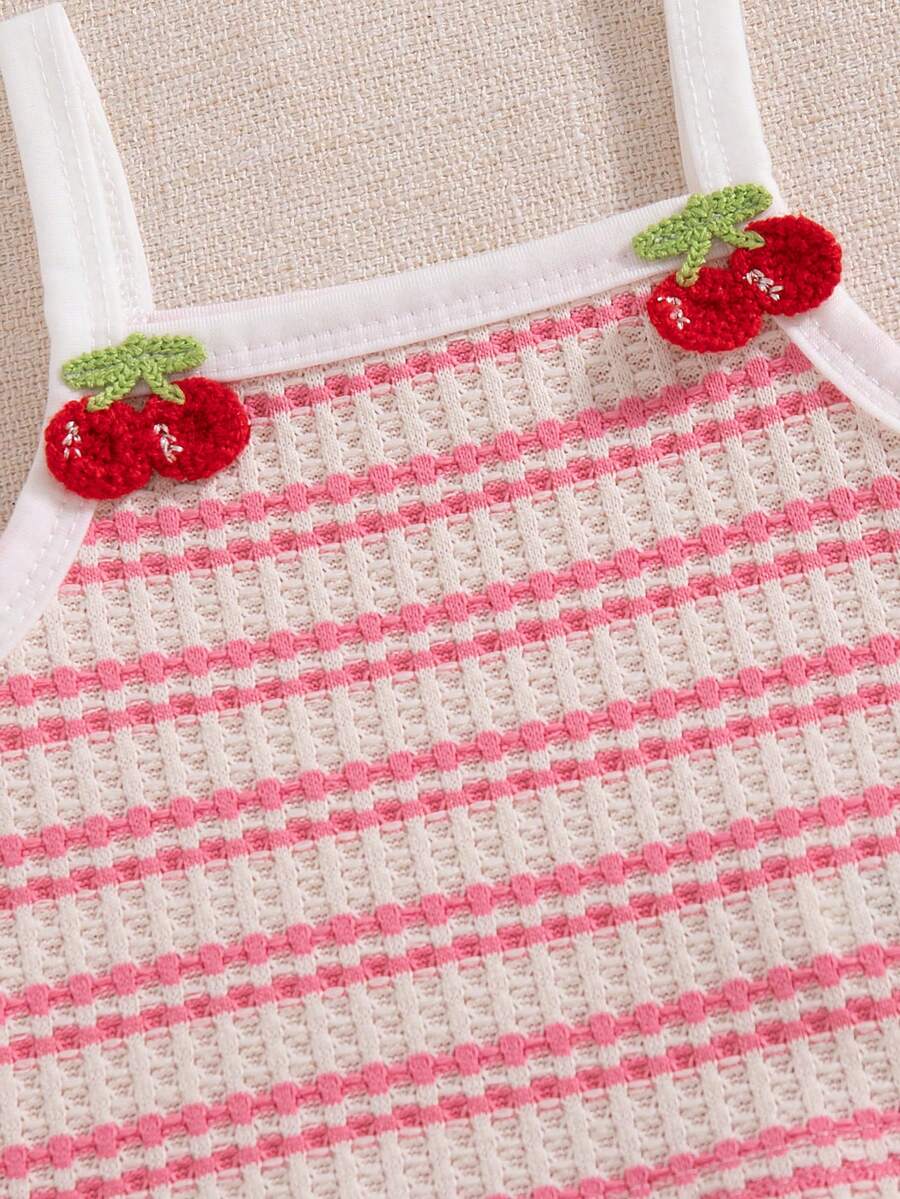 Striped Knit Camisole And Shorts Set For Baby Girls Summer Vacation Wear