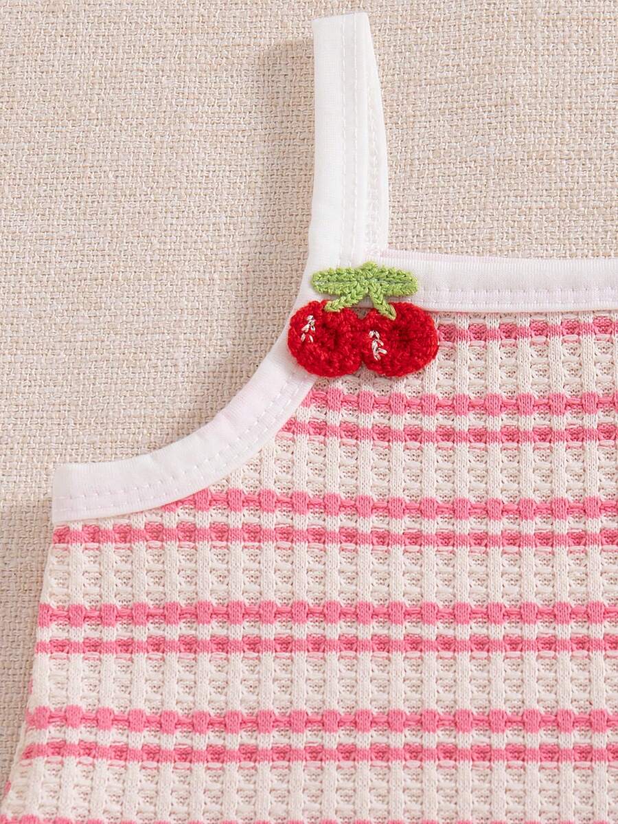 Striped Knit Camisole And Shorts Set For Baby Girls Summer Vacation Wear
