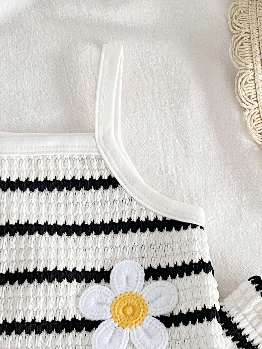 Delicate Strap Top And Solid Pants Set For Toddler Girls Casual Outfit