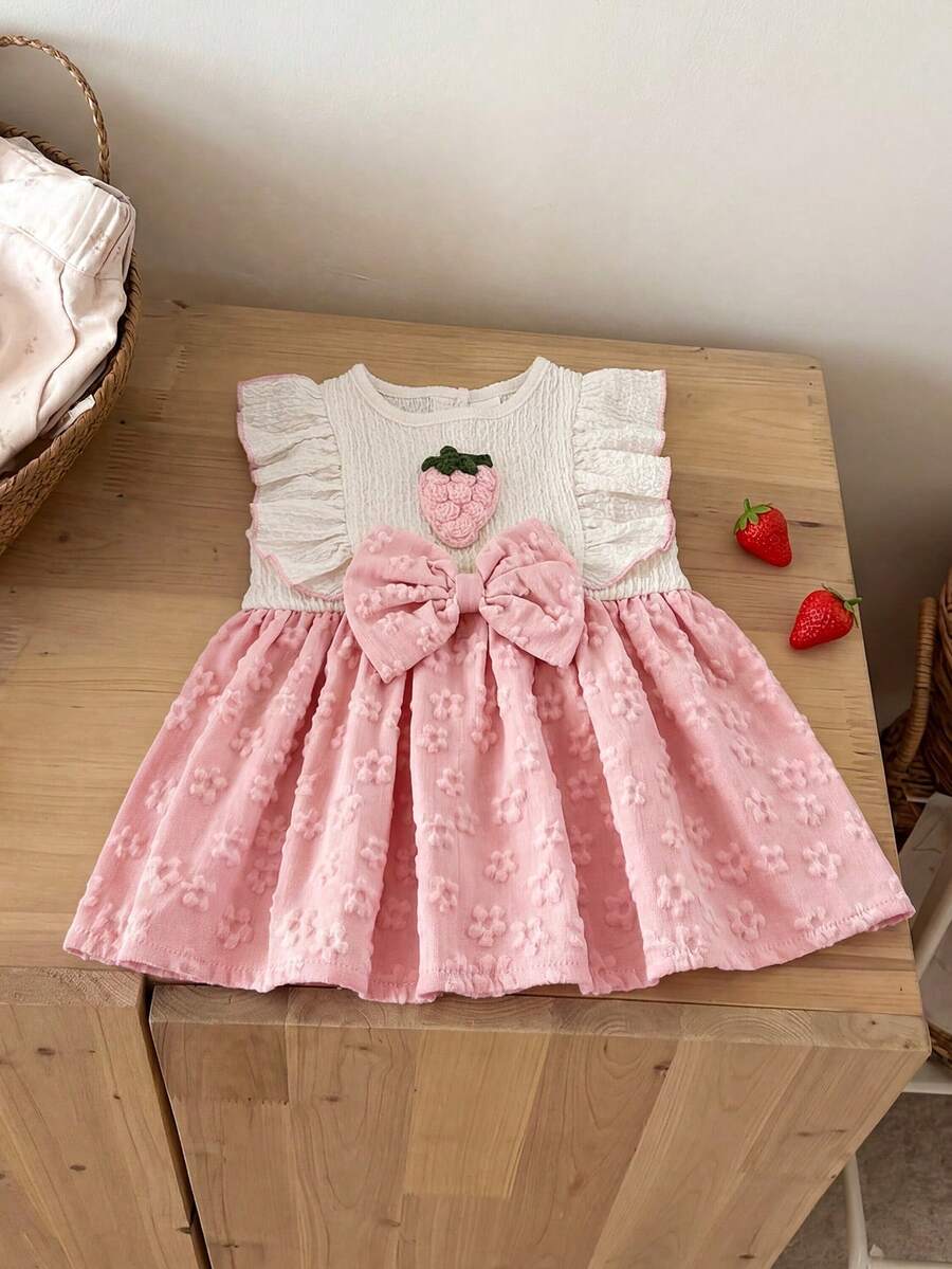 Baby Lace Collar Pink Bow Dress for Elegant Retro Summer Wear