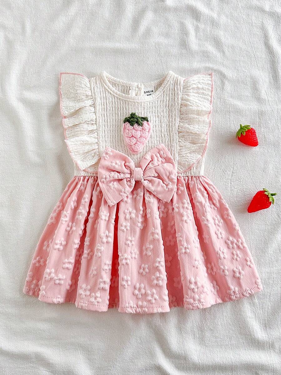 Baby Lace Collar Pink Bow Dress for Elegant Retro Summer Wear