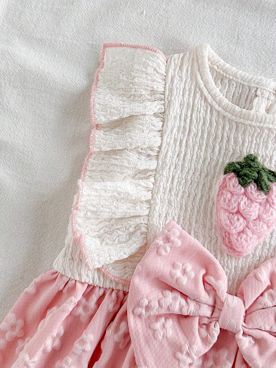 Baby Lace Collar Pink Bow Dress for Elegant Retro Summer Wear