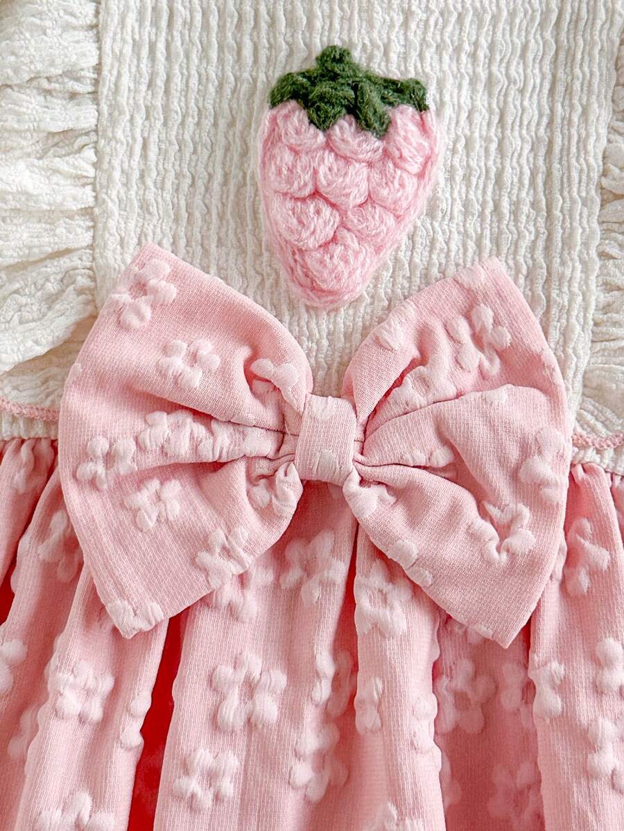 Baby Lace Collar Pink Bow Dress for Elegant Retro Summer Wear