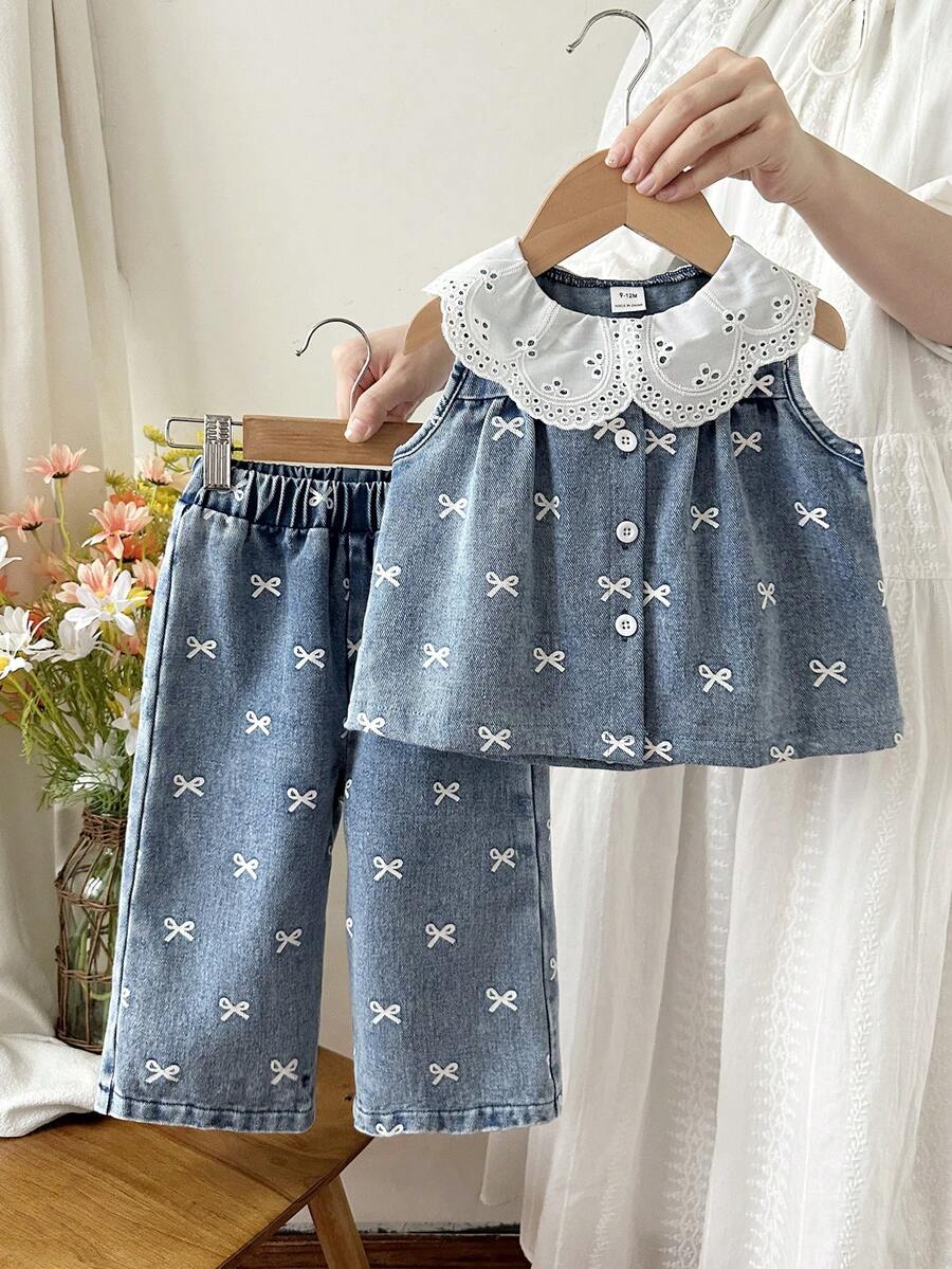 Elegant Countryside Outfit Set For Baby Girls With Embroidered Detail