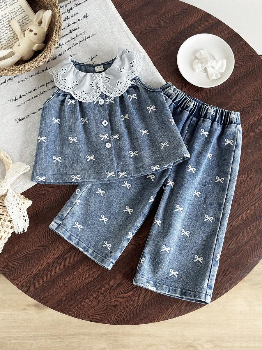Elegant Countryside Outfit Set For Baby Girls With Embroidered Detail