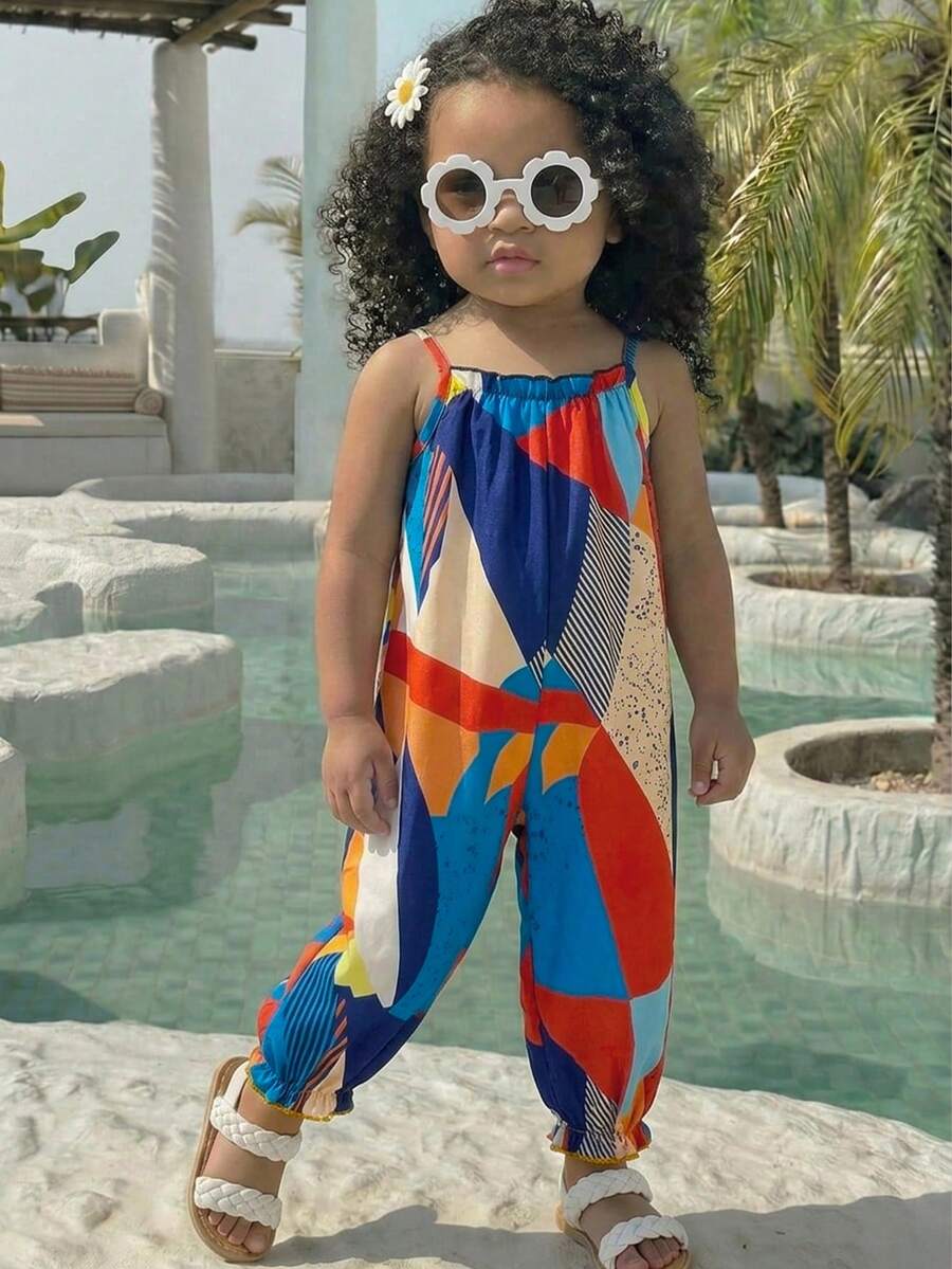 Baby Girl Casual Spaghetti Strap Jumpsuit Cute Sleeveless Summer Vacation Outfit For Newborn Infant Toddler Girls