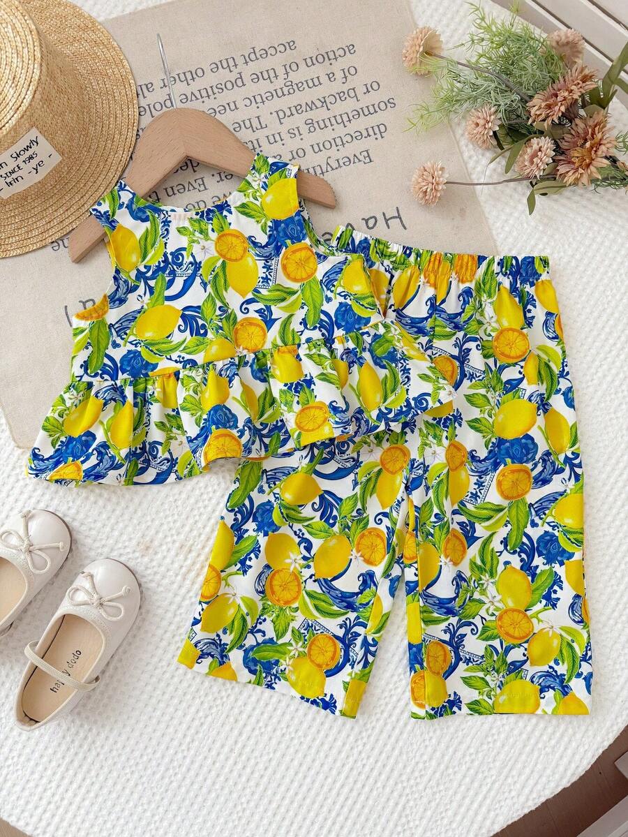 Casual Summer Pants Outfit For Kids Girls Ditsy Floral Fashion Wear