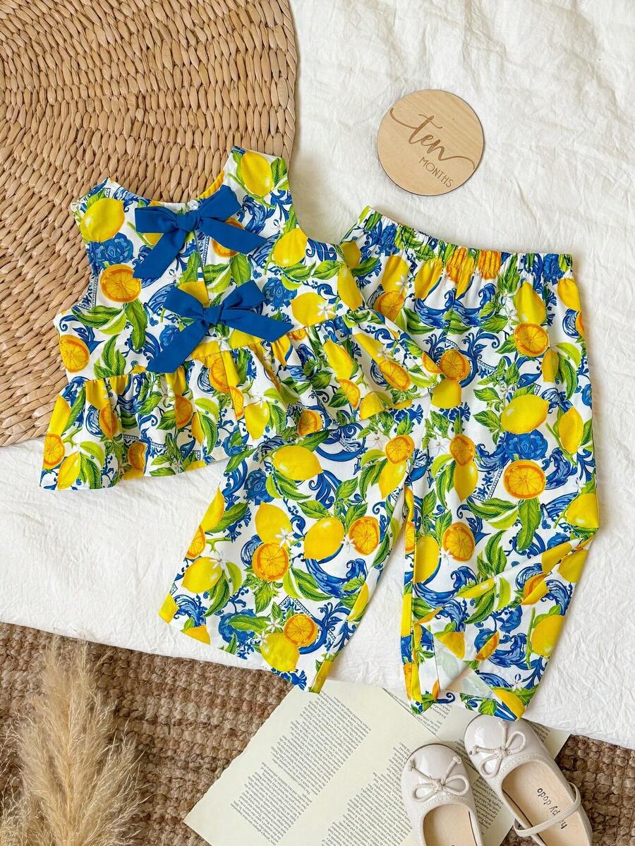 Casual Summer Pants Outfit For Kids Girls Ditsy Floral Fashion Wear