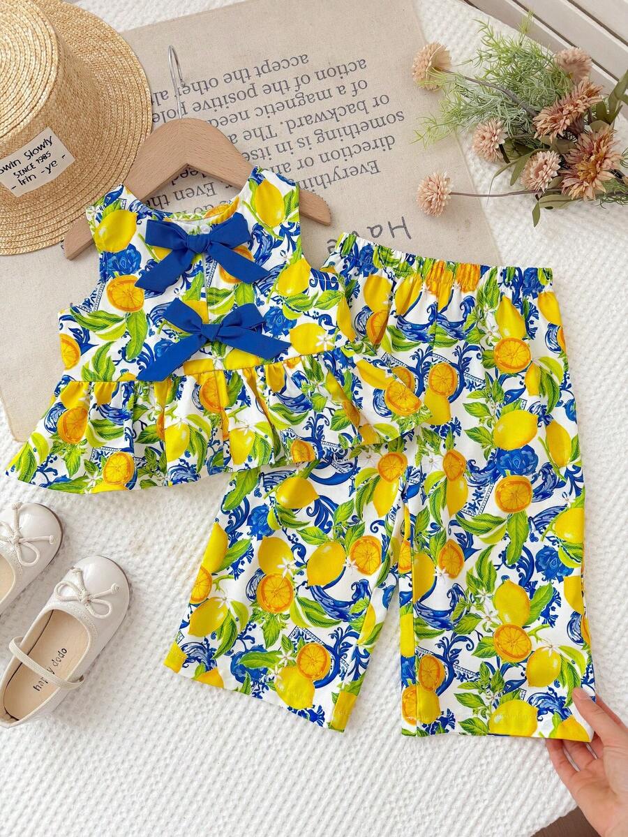 Casual Summer Pants Outfit For Kids Girls Ditsy Floral Fashion Wear