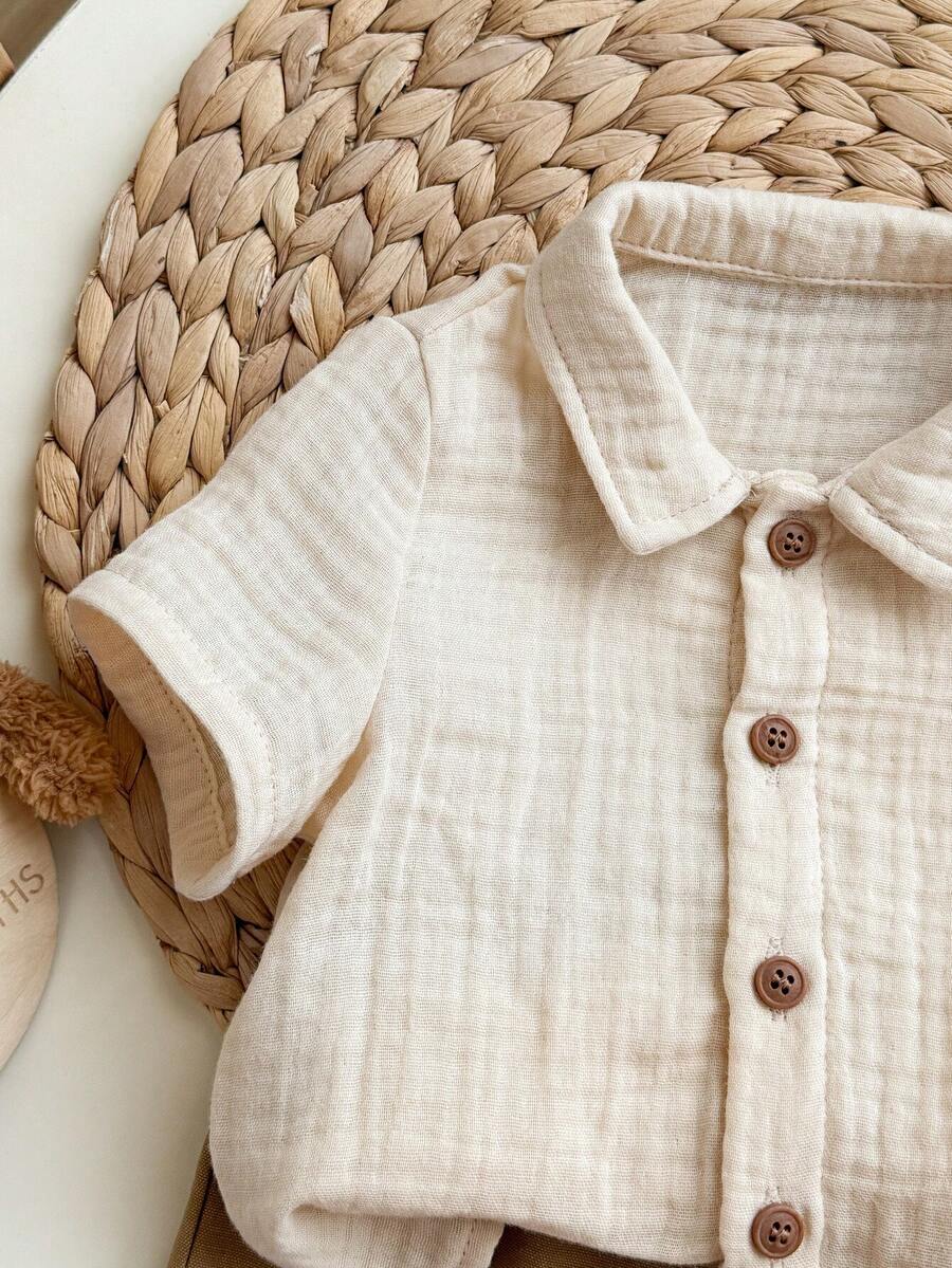 Baby Boy 2pcs Knit Jacquard Summer Set - Short Sleeve Shirt & Elastic Shorts