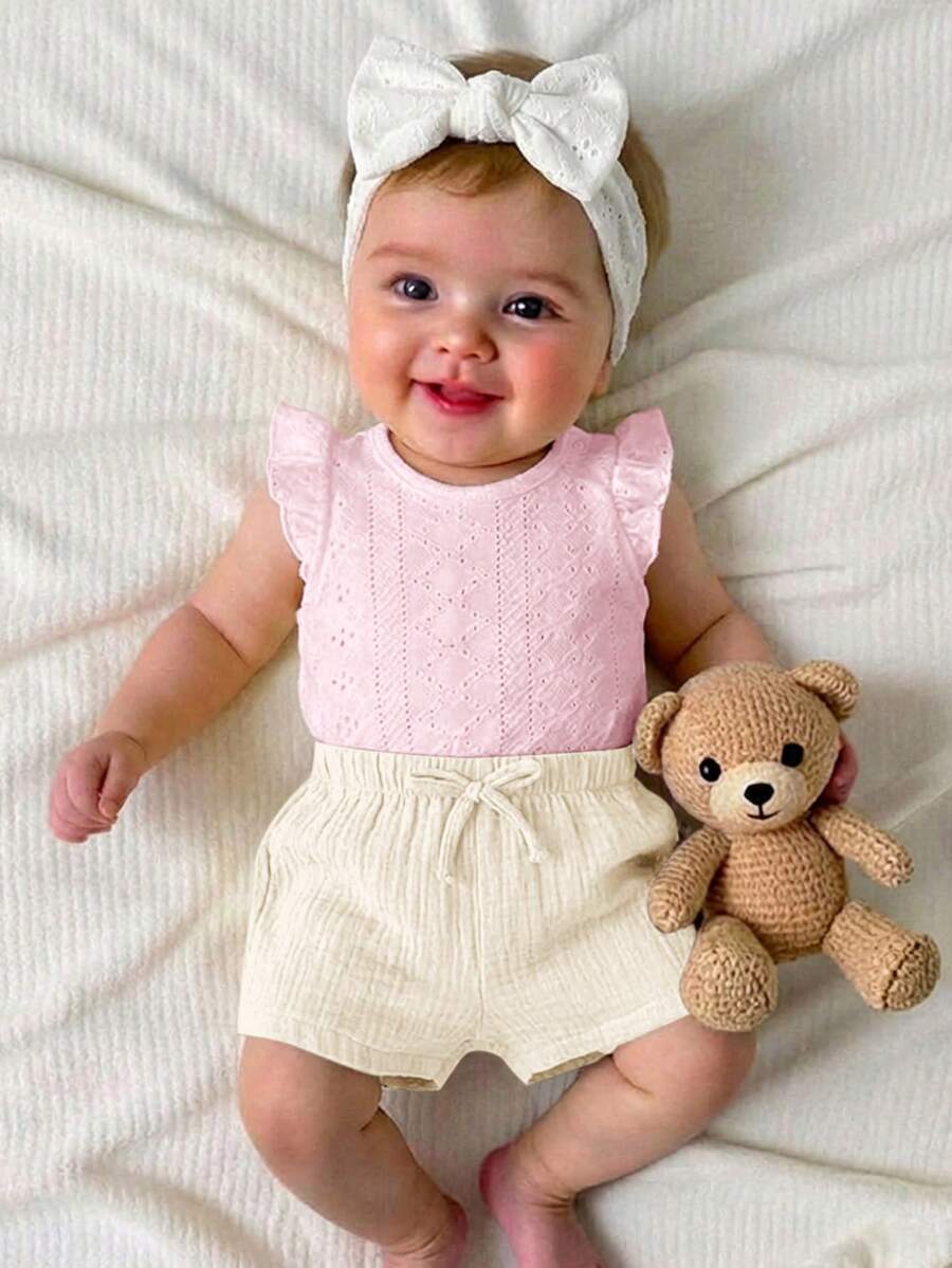 Baby Girl Knitted Crochet Top and Shorts Set for Cute Summer Daily Wear
