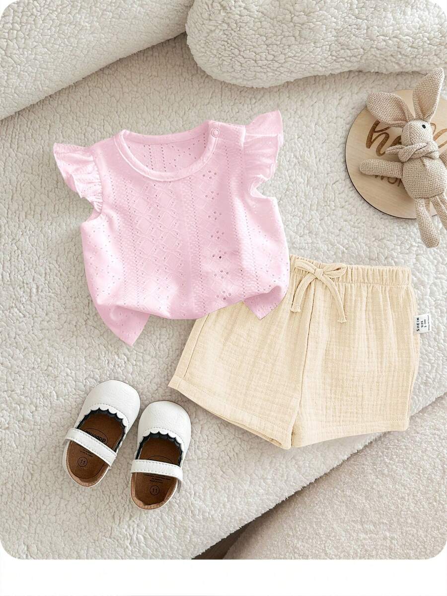 Baby Girl Knitted Crochet Top and Shorts Set for Cute Summer Daily Wear