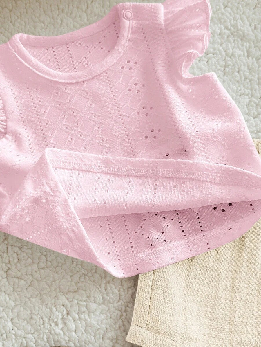 Baby Girl Knitted Crochet Top and Shorts Set for Cute Summer Daily Wear
