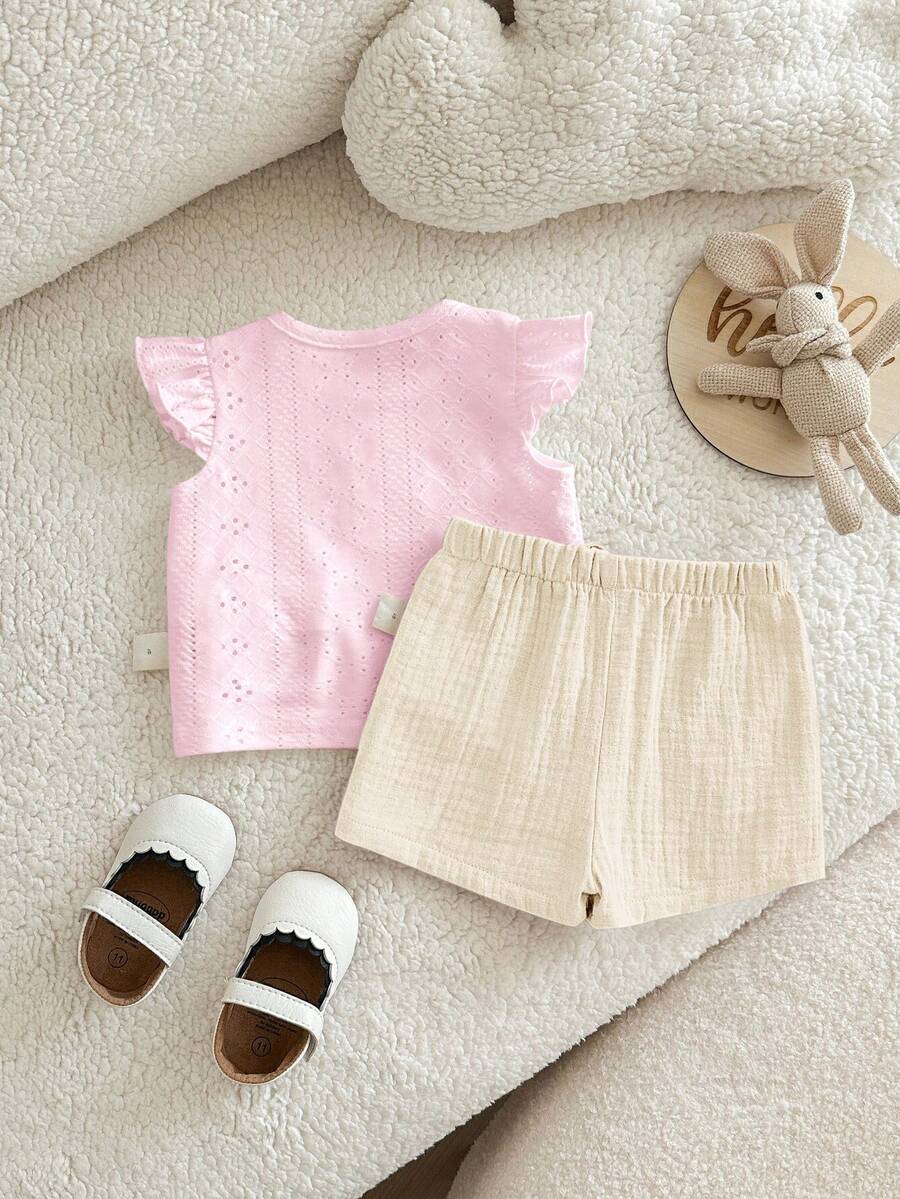 Baby Girl Knitted Crochet Top and Shorts Set for Cute Summer Daily Wear