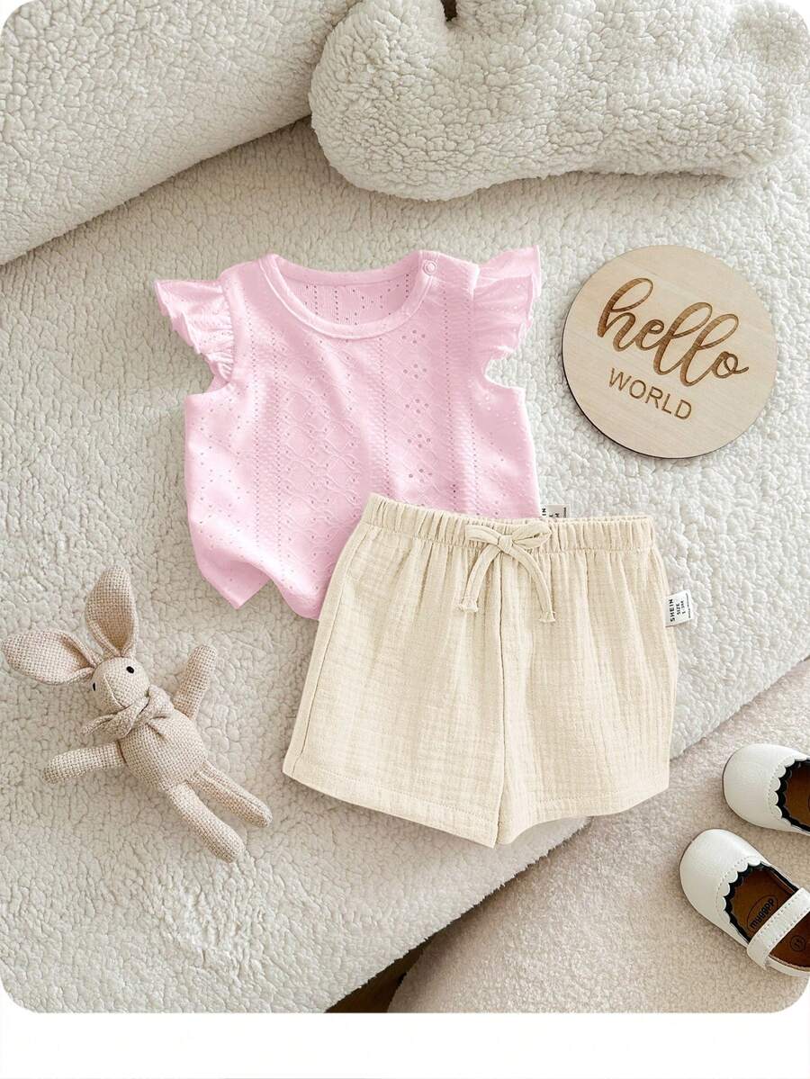 Baby Girl Knitted Crochet Top and Shorts Set for Cute Summer Daily Wear