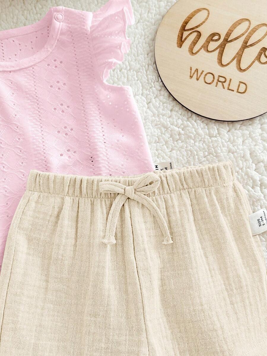 Baby Girl Knitted Crochet Top and Shorts Set for Cute Summer Daily Wear