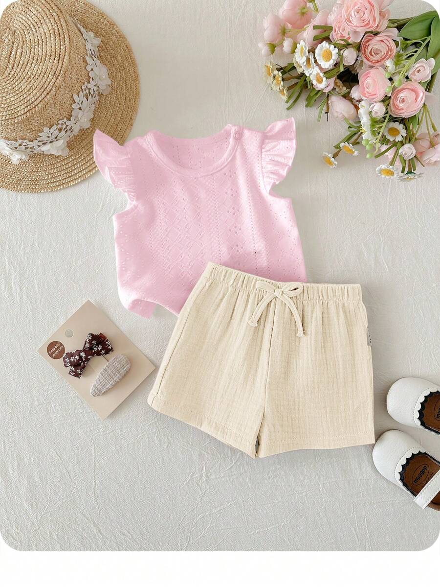 Baby Girl Knitted Crochet Top and Shorts Set for Cute Summer Daily Wear