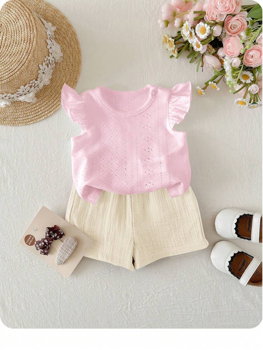 Baby Girl Knitted Crochet Top and Shorts Set for Cute Summer Daily Wear