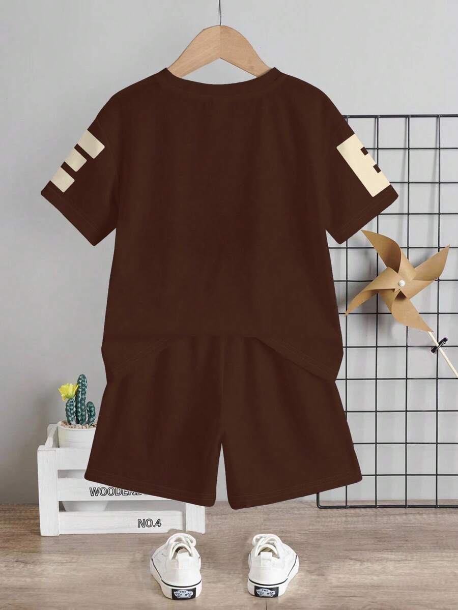 Baby Boy Brave Text Graphic Print T Shirt and Shorts Casual Summer Outfit Set