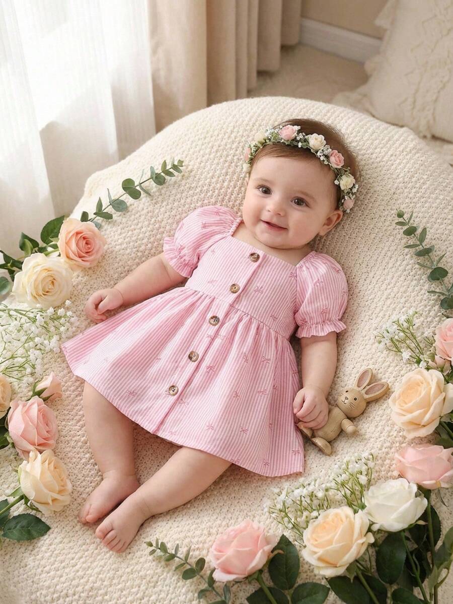 Baby Floral Bubble Sleeve Yellow Dress for Cute Summer Vacation Wear