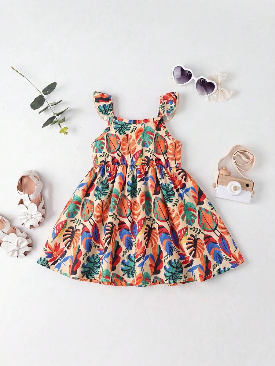 Baby Girl Retro Vintage Floral Dress - Sleeveless Elastic Waist Casual Sundress