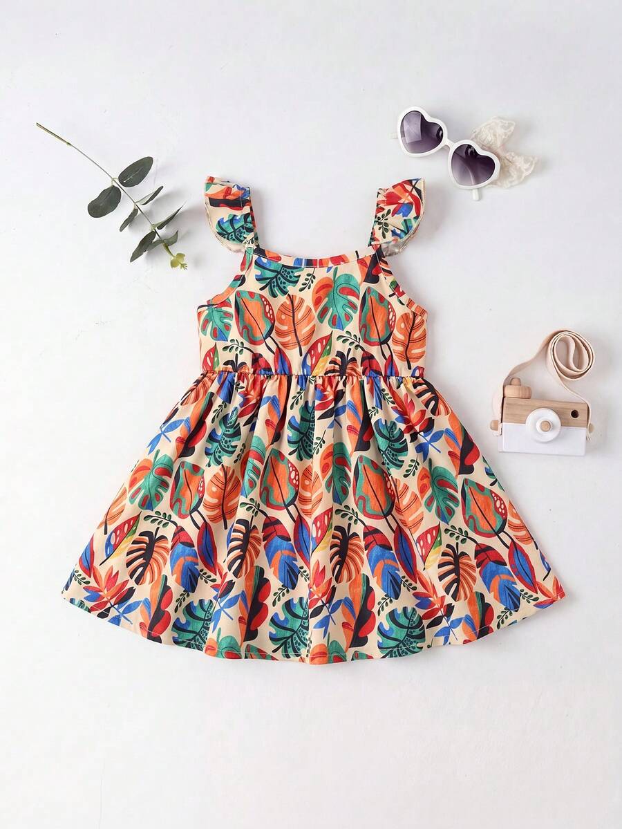 Baby Girl Retro Vintage Floral Dress - Sleeveless Elastic Waist Casual Sundress
