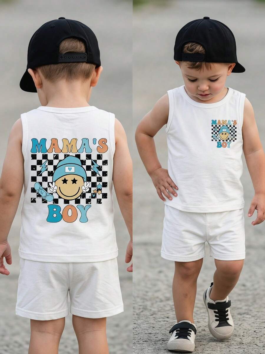Baby Boy Striped Tank Top and Animal Embroidered Shorts 2 Piece Casual Summer Outfit Set