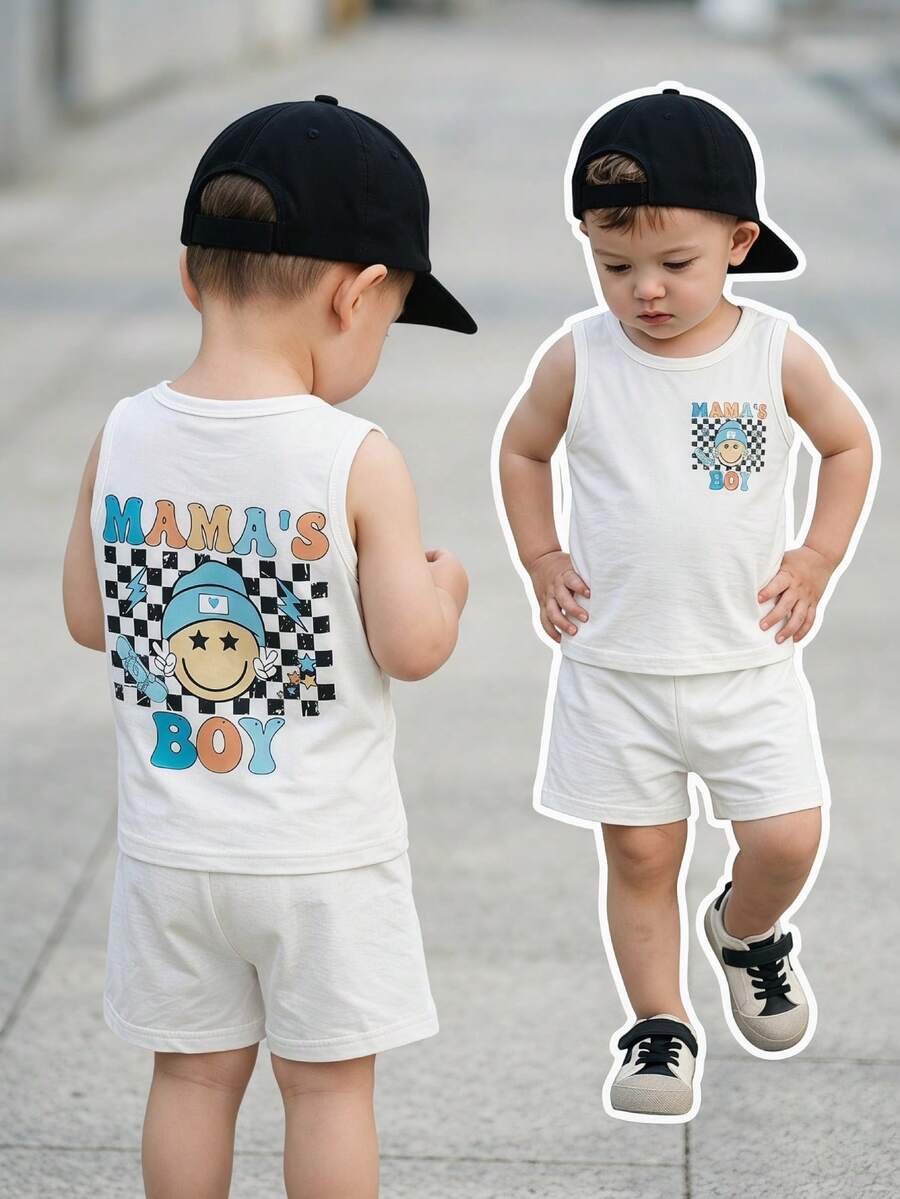 Baby Boy Striped Tank Top and Animal Embroidered Shorts 2 Piece Casual Summer Outfit Set