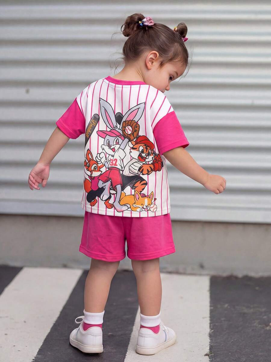 Rainbow Top And Elastic Waist Shorts Set For Toddler Girls Casual Wear