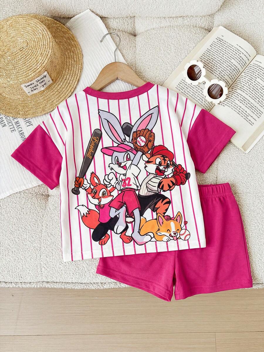 Rainbow Top And Elastic Waist Shorts Set For Toddler Girls Casual Wear