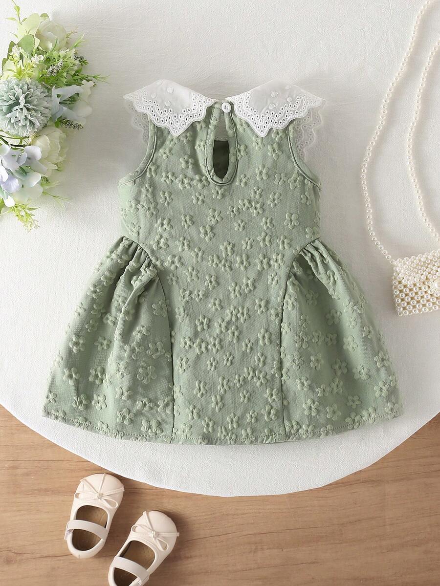 Little Girls Princess Pink Dress With Peter Pan Collar And Lace Detail