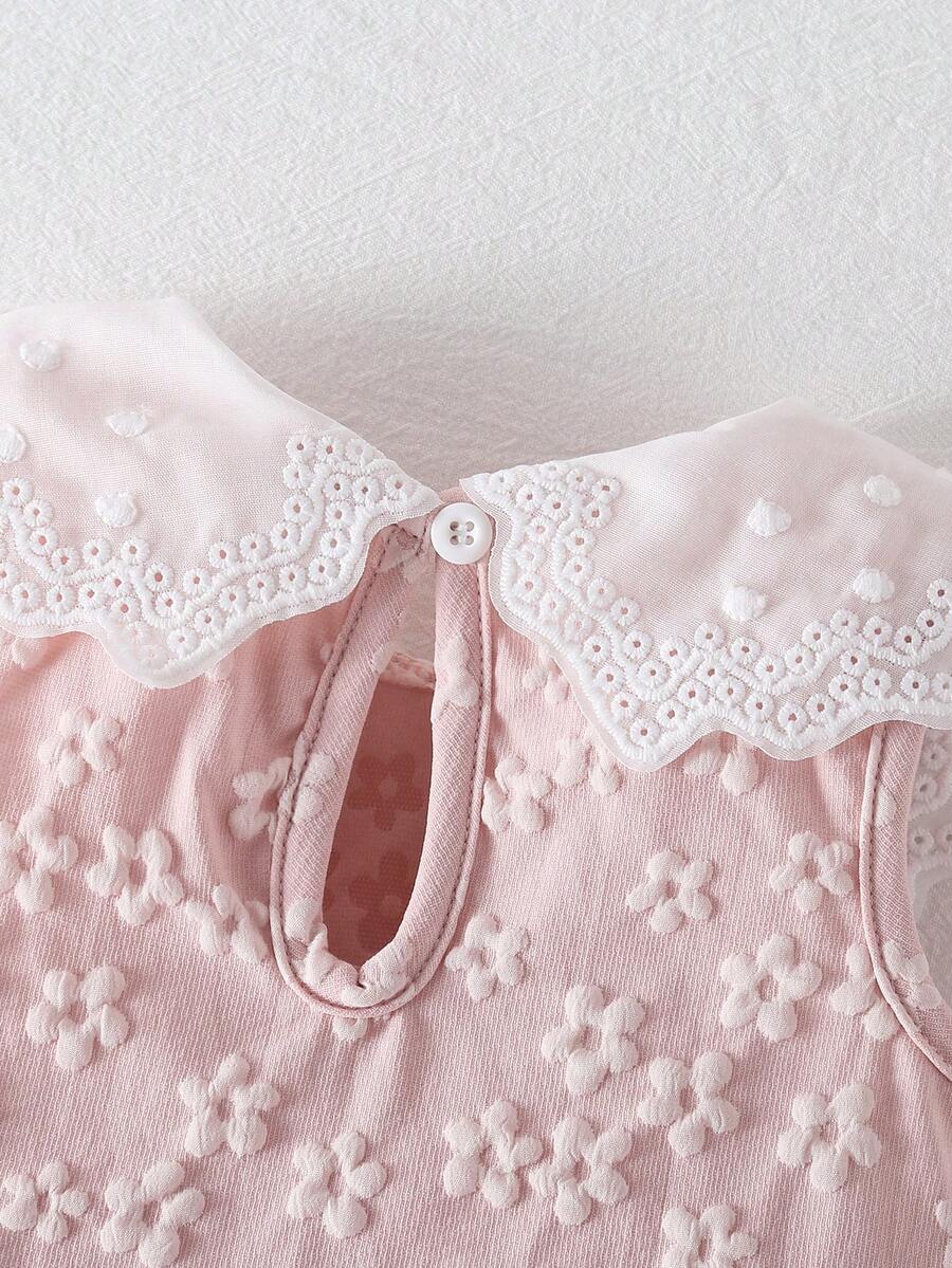 Little Girls Princess Pink Dress With Peter Pan Collar And Lace Detail