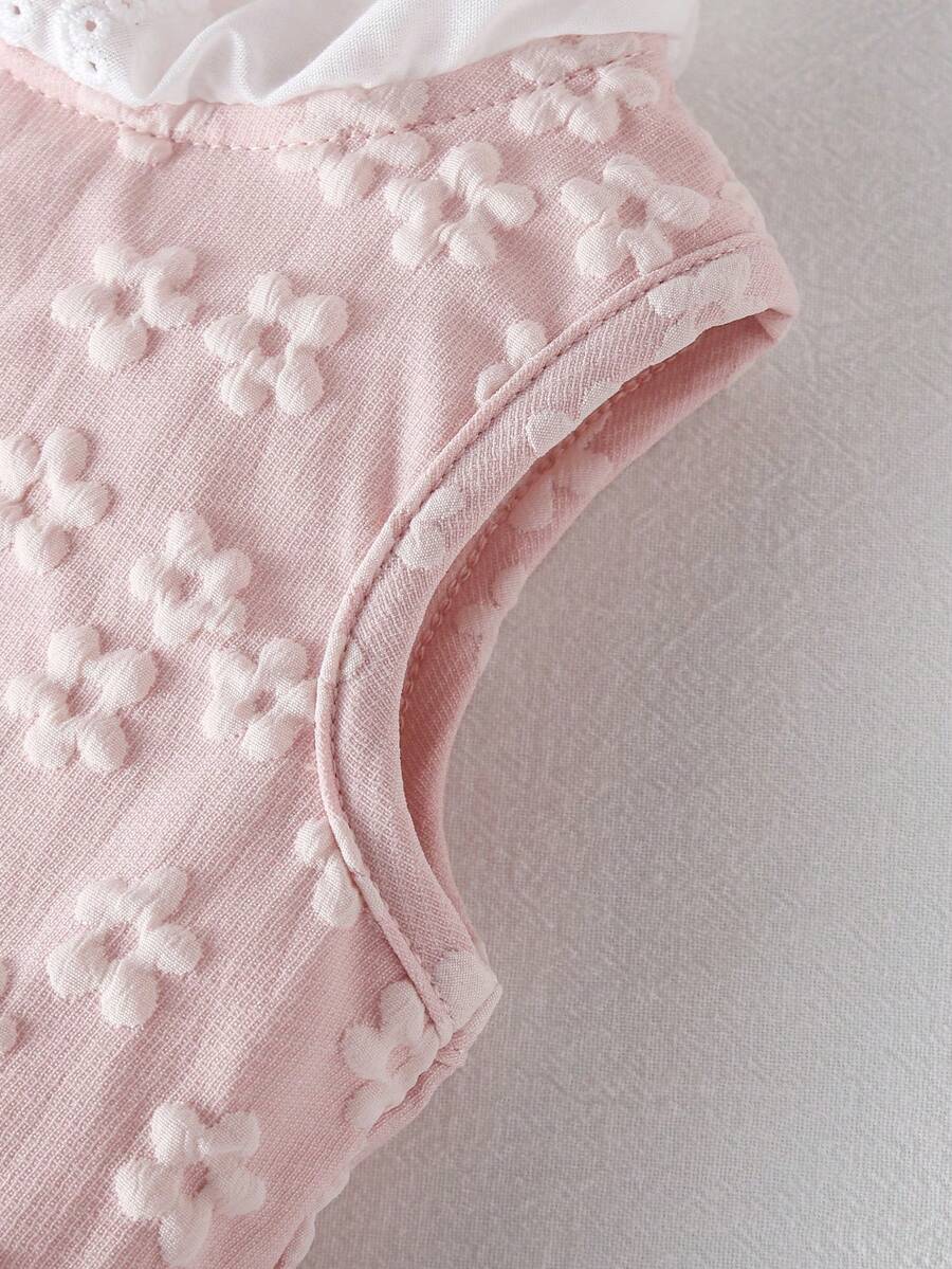 Little Girls Princess Pink Dress With Peter Pan Collar And Lace Detail