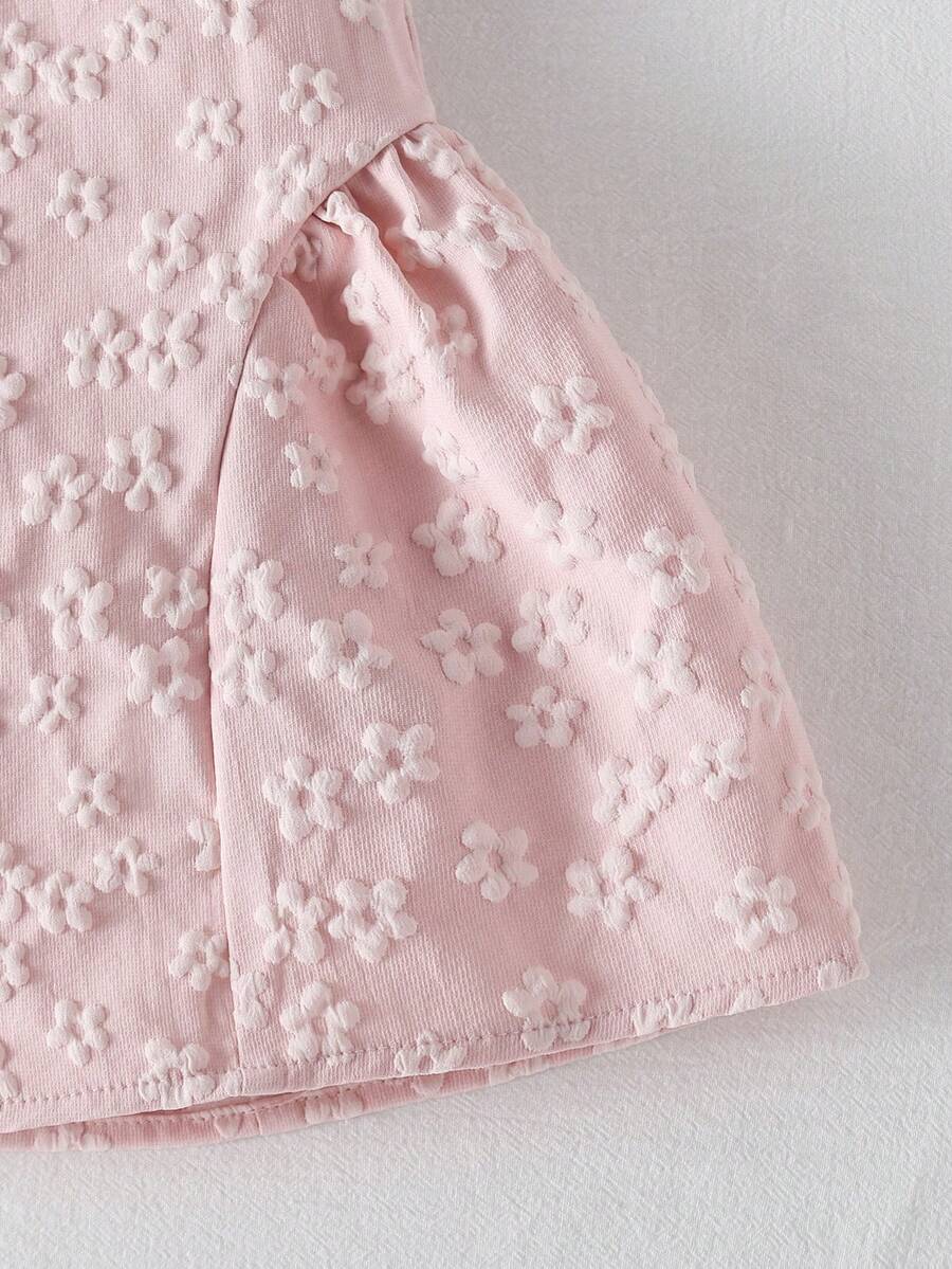 Little Girls Princess Pink Dress With Peter Pan Collar And Lace Detail