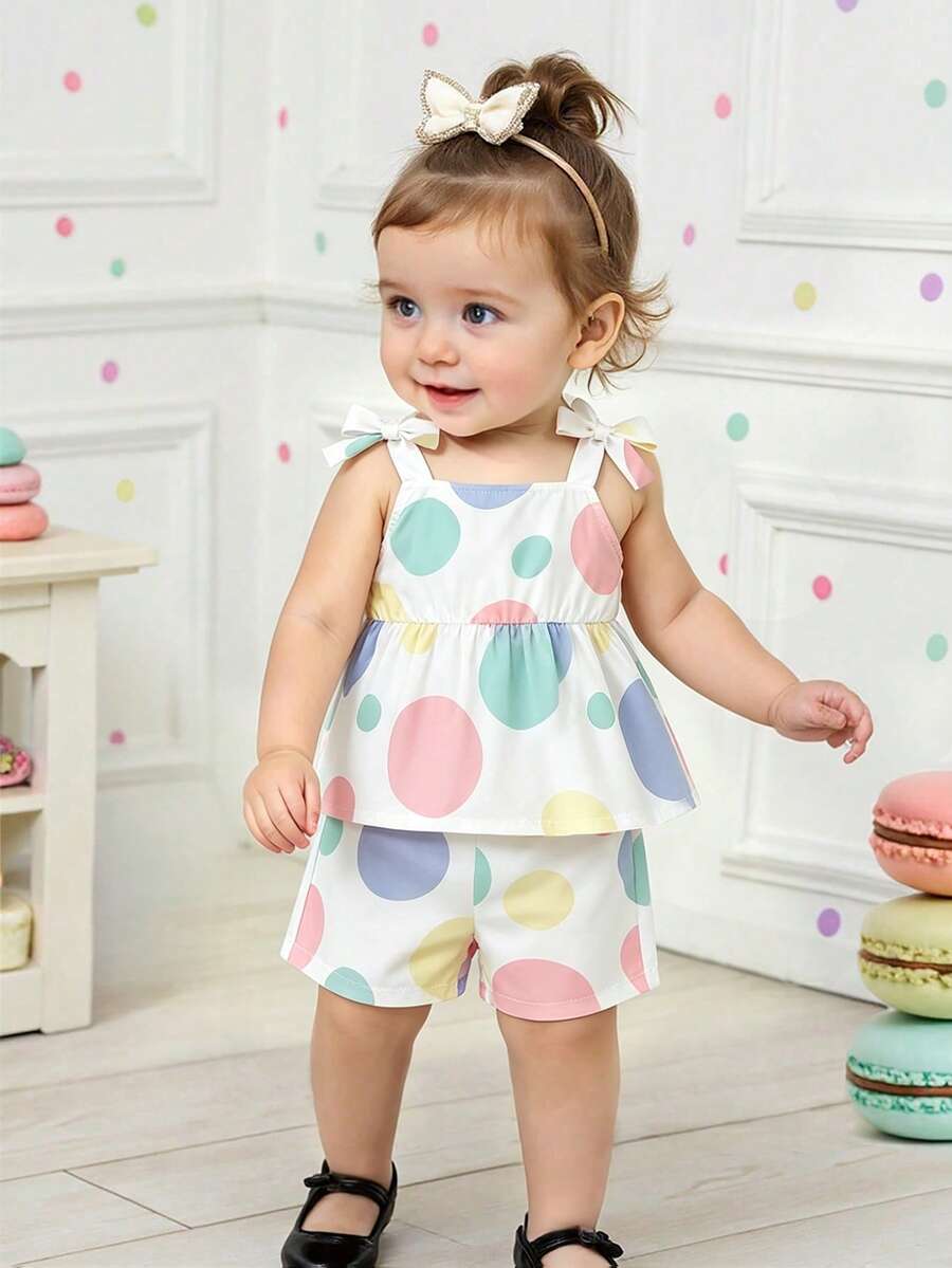 Cute Camisole And Shorts Set For Toddler Girls With Stripe Bow Detail