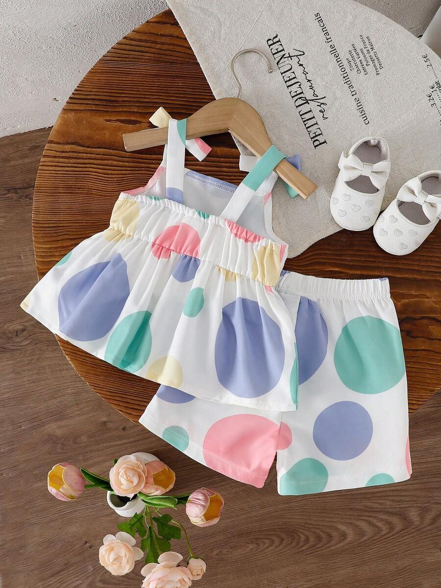 Cute Camisole And Shorts Set For Toddler Girls With Stripe Bow Detail