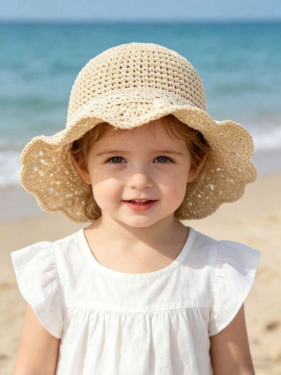 1pc Knitted Lace Bow Sun Hat for Baby and Toddler Casual Wear