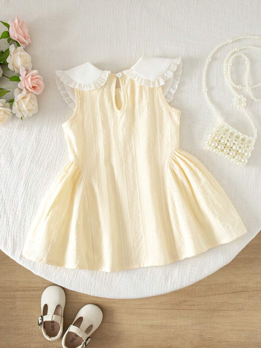 Little Girls Princess Pink Dress With Peter Pan Collar And Lace Detail