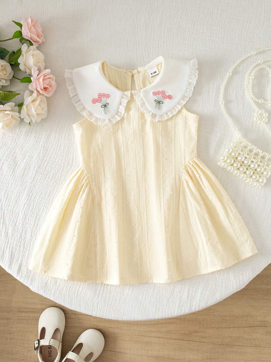 Little Girls Princess Pink Dress With Peter Pan Collar And Lace Detail