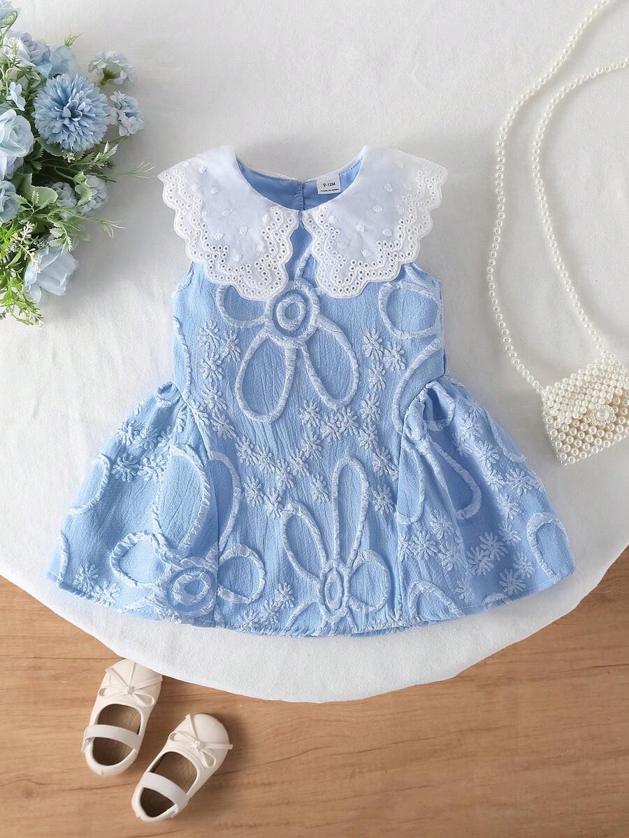 Little Girls Princess Pink Dress With Peter Pan Collar And Lace Detail