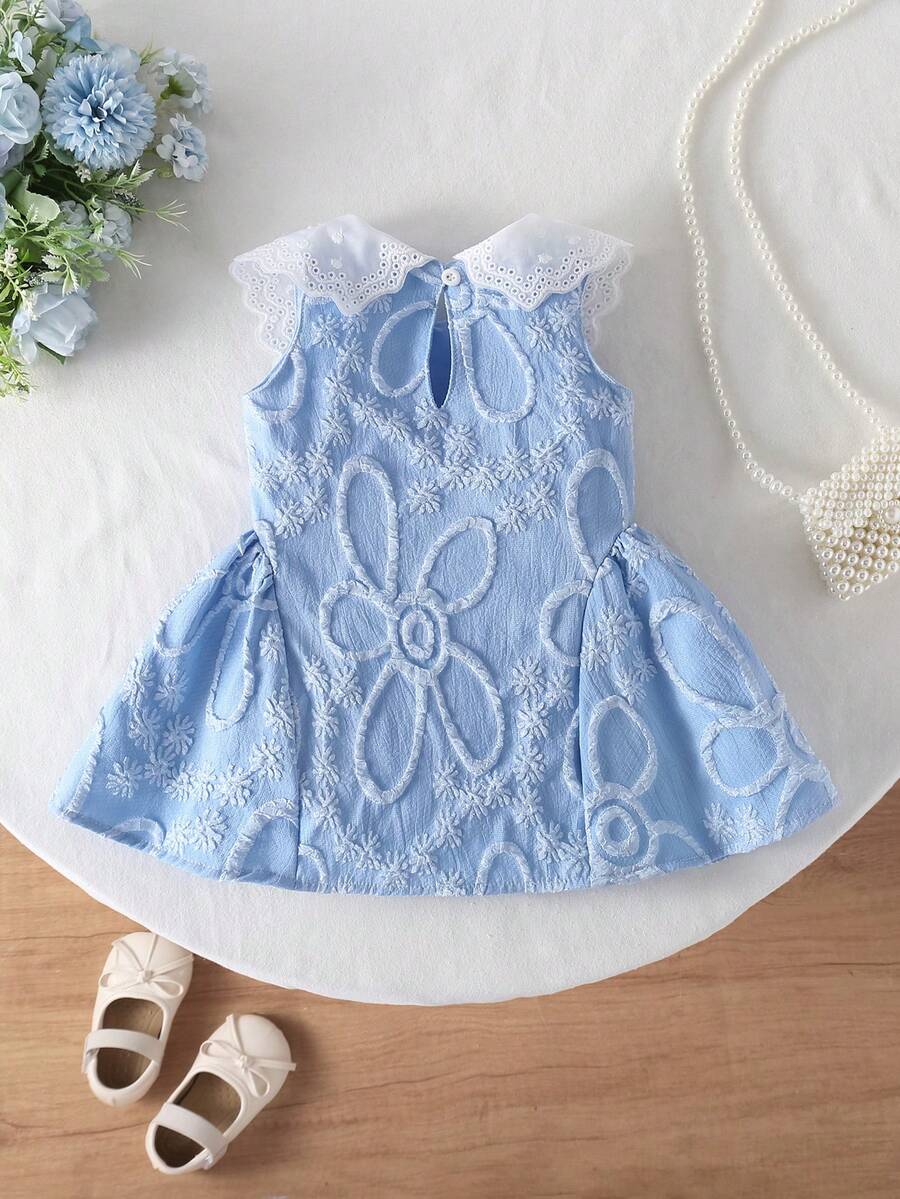 Little Girls Princess Pink Dress With Peter Pan Collar And Lace Detail