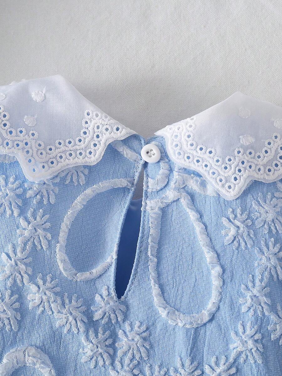 Little Girls Princess Pink Dress With Peter Pan Collar And Lace Detail
