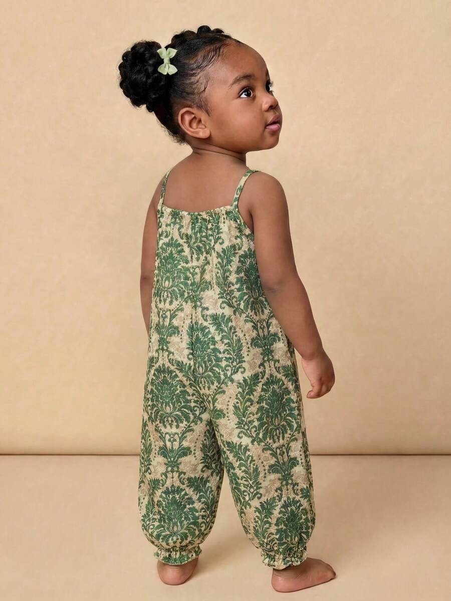 Baby Girl Casual Spaghetti Strap Jumpsuit Cute Sleeveless Summer Vacation Outfit For Newborn Infant Toddler Girls