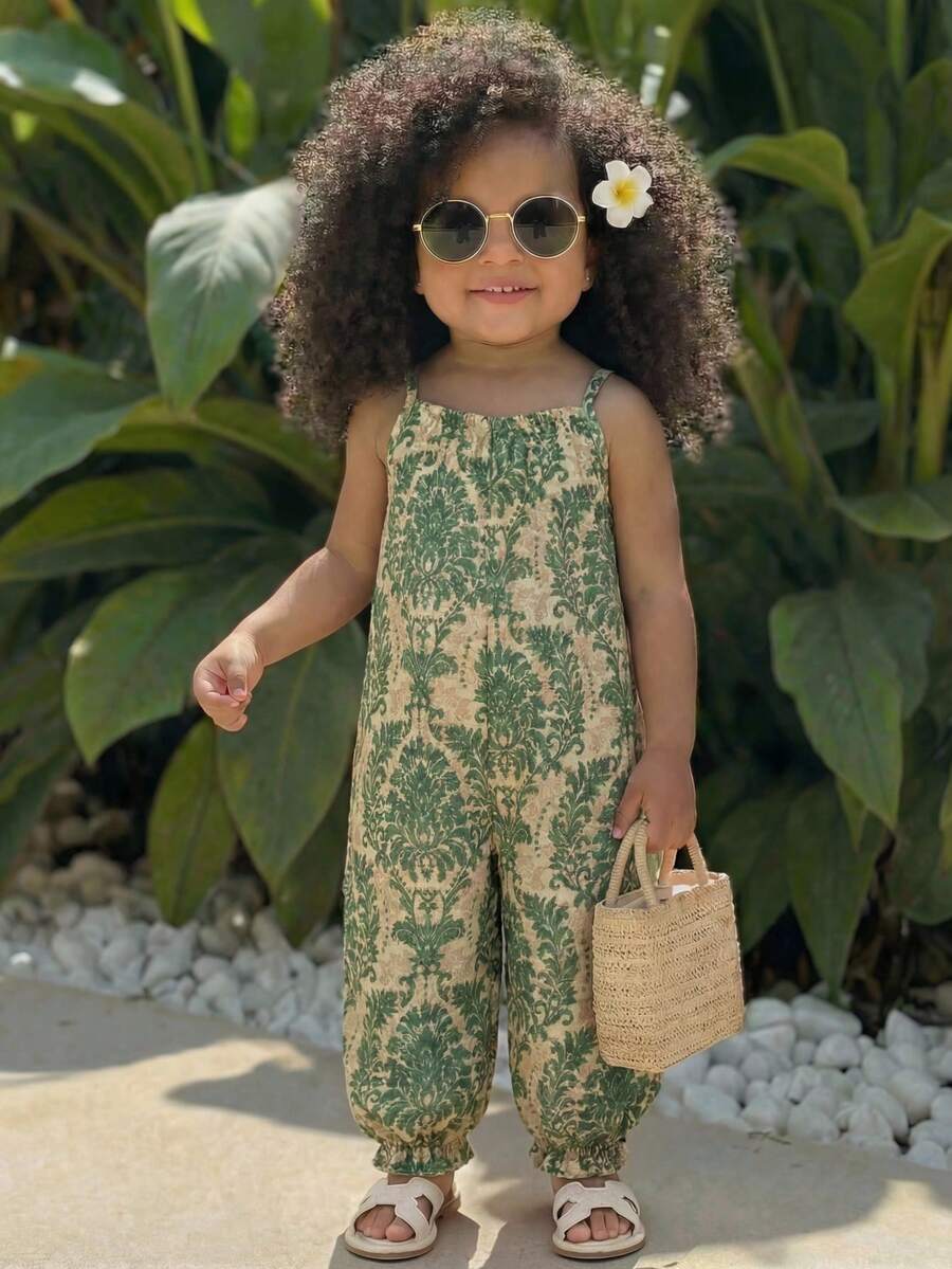Baby Girl Casual Spaghetti Strap Jumpsuit Cute Sleeveless Summer Vacation Outfit For Newborn Infant Toddler Girls