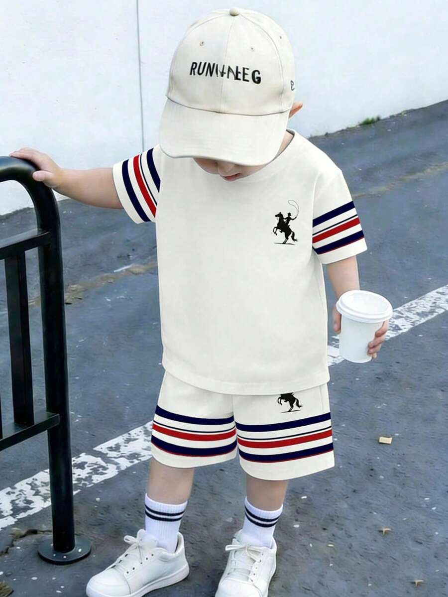 Comfortable Daily Wear Colorful Striped Coconut Tree Set for Toddler Boys